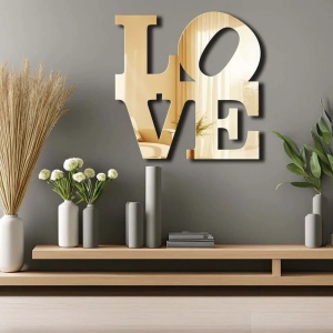 Oglinda decorativa de perete Re-Bloom, model LOVE, plexiglas/EVA, auriu, 47 x 48 cm - Img 3