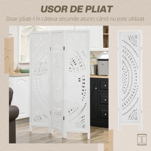 Paravan interior Re-Bloom, lemn paulownia, 120x1.6x170 cm, 3 panouri 40x170 cm, pliabil 40x4.8x170 cm, alb - Verificat A · Re-Bloom - Img 4