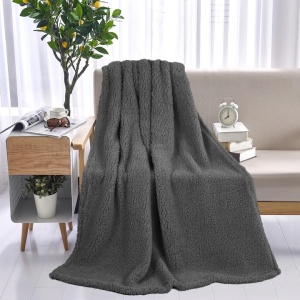 Patura catifelata teddy fleece Dormitio®, 150x200 cm, 100% poliester, 210gsm, Gri, Resigilat, Grad A - Img 2