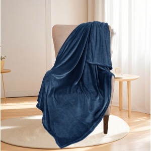Patura flanel densa Dormitio®, 150x200 cm, 100% poliester, 210gsm, Albastru, Resigilat, Grad A - Img 2