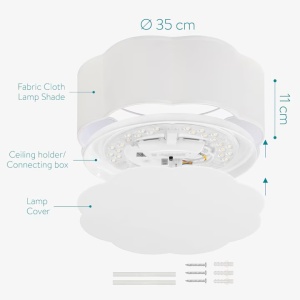Plafoniera de tavan cu lumina LED, Navaris, intensitate reglabila cu telecomanda, design alb, 2100 lm, 22W, Resigilat, Grad A - Img 2