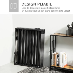 Poarta de siguranta pentru caini Re-Bloom, otel/plastic, negru, 362.5 x 2 x 76 cm, Resigilat, Grad A - Img 5