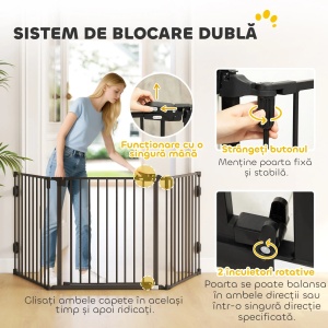 Poarta de siguranta, pliabila Re-Bloom, otel/plastic, negru, 202,5 x 2 x 76 cm, Resigilat, Grad A - Img 6