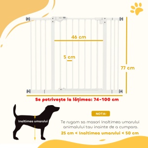 Poarta siguranta animale 68x77 cm, extensibila pana la 100 cm, inchidere automata, deschidere o mana, fier electrostatic, alb - Verificat A · Re-Bloom - Img 3