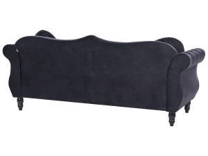 Produs Resigilat Canapea 3 locuri Re-Bloom Skien, catifea/eucalipt/pin, 204x78x86 cm, arcuri sinuoase, spuma 16cm, 2 perne, 150 kg/persoana, negru - Verificat A - Img 4