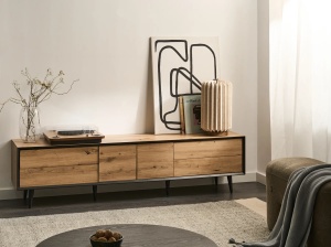 Produs Resigilat Comoda TV Re-Bloom Silverton, MDF/PAL/fier, 180x37x46 cm, 1 raft, 50 kg, natur/negru - Verificat A - Img 2
