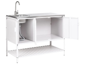 Produs Resigilat Dulap bucatarie exterior cu chiuveta Re-Bloom Maenza, otel/inox, 120x60x127 cm, bazin 38x32x18 cm, robinet+tevi incluse, 20 kg, alb/argintiu - Verificat A - Img 5