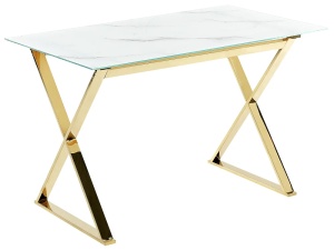 Produs Resigilat Masa Re-Bloom Attica, metal/sticla securizata, 120x70x75 cm, 4 persoane, alb/auriu - Verificat A