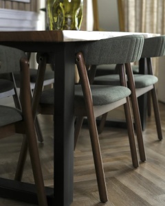 Produs Resigilat Set 2 scaune de bucatarie Re-Bloom Mylo, textil/MDF, 58x56x77 cm, spuma, 120 kg, maro inchis/verde - Verificat A - Img 5