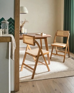 Produs Resigilat Set 2 scaune de masa pliabile Re-Bloom Modane, bambus/ratan PE, 45x54x83 cm, 150 kg, bej/maro - Verificat A - Img 2