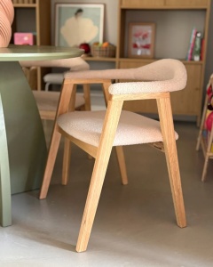 Produs Resigilat Set 2 scaune de masa Re-Bloom Oneco, lemn cauciuc/MDF/textil, 56x62x72 cm, 100 kg, natur/bej - Verificat A - Img 2