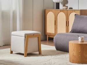Produs Resigilat Taburet cu spatiu de depozitare Re-Bloom Edland, textil/placaj/fier, 45x43x44 cm, spuma, 120 kg, bej deschis/maro - Verificat A - Img 3