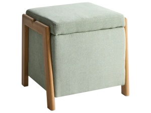 Produs Resigilat Taburet cu spatiu de depozitare Re-Bloom Edland, textil/placaj/fier, 45x43x44 cm, spuma, 120 kg, verde deschis/maro - Verificat A