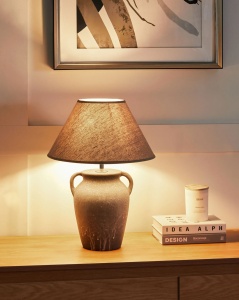 Produs Resigilat Veioza Re-Bloom Agefet, ceramica/textil, 35x35x49 cm, E27 max 45W, 230V, cablu 130 cm, bec neinclus, gri/bej - Verificat A - Img 2