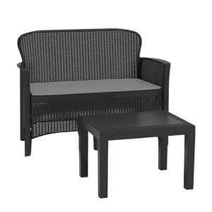 Progarden set mobilier gradina Jungle 4 piese, polipropilena, canapea 2L 113x57x57.5 cm + 2 scaune 59x57x85.5 cm + masa 59x46x40 cm, perne incluse, antracit - Verificat A · Re-Bloom - Img 5