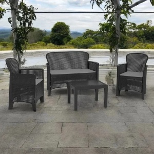 Progarden set mobilier gradina Jungle 4 piese, polipropilena, canapea 2L 113x57x57.5 cm + 2 scaune 59x57x85.5 cm + masa 59x46x40 cm, perne incluse, antracit - Verificat A · Re-Bloom - Img 3