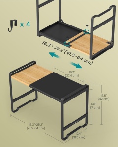 Raft extensibil pentru cuptorul cu microunde Songmics, otel/bambus, negru/natur, 31,5 x 42 x 41,5-64 cm, Resigilat, Grad A - Img 3