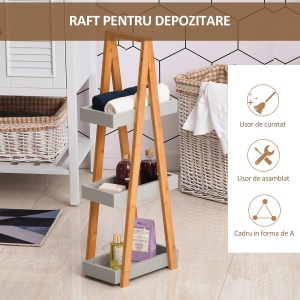 Raft pentru baie, MDF/bambus, maro/gri, 30 x 18 x 81 cm, Resigilat, Grad A - Img 5