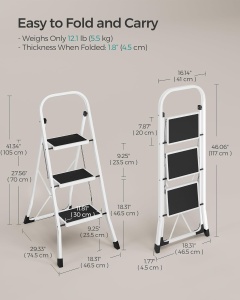 Scara pliabila Songmics, 3 trepte, otel, alb/negru, 46,5 x 74,5 x 117 cm, Resigilat, Grad A - Img 2
