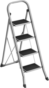 Scara pliabila Songmics, 4 trepte, otel, gri/negru, 89 x 45 x 127 cm, Resigilat, Grad A