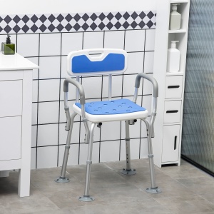 Scaun de dus cu cotiere Re-Bloom, pentru varstnici/persoane cu dizabilitati, aliaj de aluminiu/HDPE/EVA, alb/albastru, 56,5 x 53,5 x 74-87cm, Resigilat, Grad A - Img 4