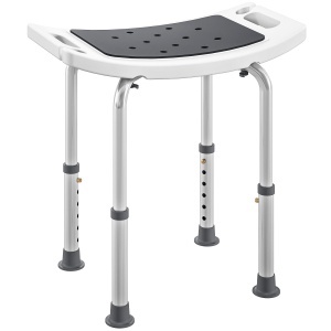 Scaun de dus pentru varstnici/persoane cu dizabilitati, aliaj de aluminiu/PE/EVA, alb/gri/argintiu, 52 x 31 x 39-52 cm, Resigilat, Grad A