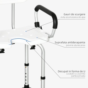 Scaun de dus reglabil Re-Bloom, aliaj aluminiu/HDPE, 54x52x70-82 cm, sezut reglabil 38.5-50.5 cm, brate captusite, 136 kg, alb/argintiu/negru - Verificat A · Re-Bloom - Img 5