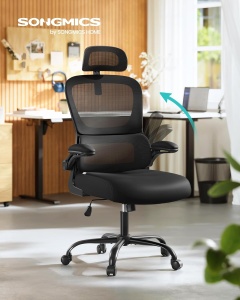 Scaun ergonomic de birou Songmics, otel/plastic/poliester, negru, 64 x 64 x 116-135 cm, Resigilat, Grad A - Img 3