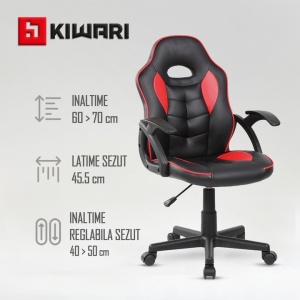 Scaun gaming, material PU, cadru lemn, baza nylon, inaltime reglabila, rotativ, Negru/Rosu, Resigilat, Grad A - Img 4