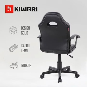 Scaun gaming, material PU+PVC, cadru lemn, baza nylon, mecanism reglabil, brate fixe, roti silentioase, inaltime ajustabila, Negru, Resigilat, Grad A - Img 5