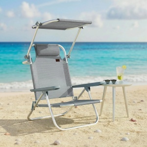 Scaun plaja pliabil reclinabil, copertina reglabila detasabila, tetiera, aluminiu, 62x68x79cm, Gri - Verificat A · Re-Bloom - Img 2