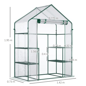 Sera impermeabila anti-UV 142x73x195 cm, rafturi ghivece 10 kg, usa rulou fermoar, cadru otel pulbere, verde/transparent - Verificat A · Re-Bloom - Img 3