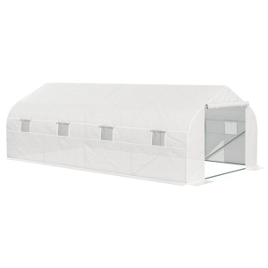 Sera tunel pentru gradina 6x3x2m, otel galvanizat Ø18mm/PE 140g/m², 8 ferestre 45x38cm, usa rulanta, alb - Verificat A · Re-Bloom