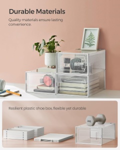 Set 15 cutii modulare pentru depozitare Songmics, plastic, transparent, 35,5 x 23,2 x 14,3 cm, Resigilat, Grad A - Img 2