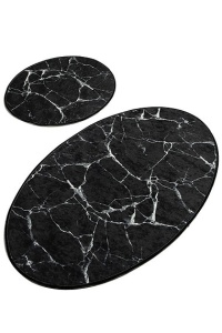 Set 2 covorase de baie, micro poliamida 100%, 50x60 cm + 60x100 cm, antiderapant, antialergic, negru/alb - Verificat A · Re-Bloom