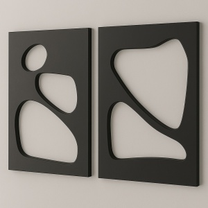 Set 2 decoratiuni de perete Re-Bloom, MDF, negru, 50 x 70 cm
