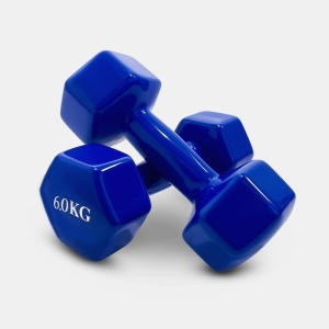 Set 2 gantere Athletos®, 2 x 6 kg, interior fonta, acoperire vinil, forma hexagonala, pentru antrenament cu greutati si fitness, Albastru, Resigilat, Grad A