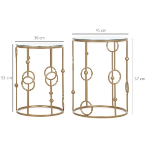 Set 2 masute de cafea Re-Bloom, metal/sticla temperata, auriu/transparent, Resigilat, Grad A - Img 3
