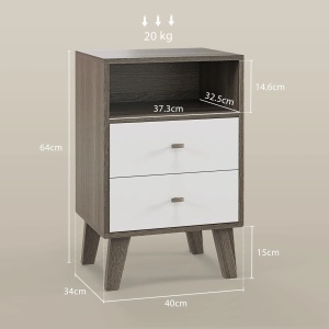 Set 2 noptiere dormitor 40x34x64 cm, 2 sertare + compartiment, sina metalica, MDF, gri/alb/auriu - Verificat A · Re-Bloom - Img 3