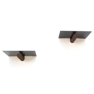 Set 2 rafturi de perete pentru carti 21x6x15 cm, lemn carpin 100% lucrat manual, cadru metal, capacitate 7 kg, maro - Verificat A · Re-Bloom