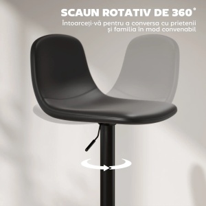 Set 2 scaune de bar cu spatar, piele ecologica/otel/spuma, negru, 40,5 x 44 x 84-104 cm, Resigilat, Grad A - Img 6