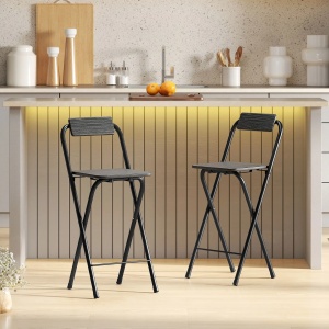 Set 2 scaune de bar pliabile, suport picioare, MDF/otel, 37x45x87cm, Negru - Verificat A · Re-Bloom - Img 2