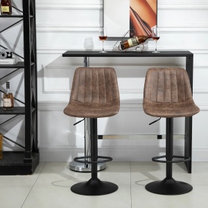 Set 2 scaune de bar reglabile si rotative Re-Bloom, microfibra/spuma/otel/lemn, 43x46.5x89-110 cm, sezut 59-80 cm reglabil, suport picioare 21-42 cm, 120 kg, maro/negru - Verificat A · Re-Bloom - Img 2