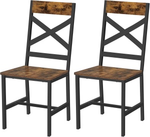 Set 2 scaune Vasagle, otel/PAL, negru/maro rustic, 43 x 43,4 x 95,5 cm, Resigilat, Grad A