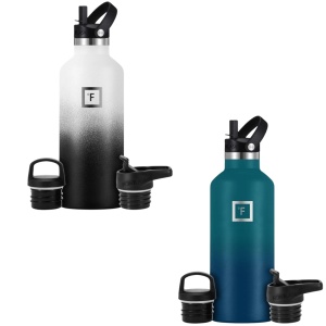 Set 2 sticle 950 ml alb/negru & albastru inchi, otel inoxidabil IRON °FLASK, 3 capace, rece 24 ore / cald 12 ore, izolata, , fara BPA, 950 ml