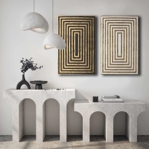 Set 2 tablouri decorative canvas, 2x45x70 cm, panza/lemn, auriu/alb - Verificat A · Re-Bloom - Img 2