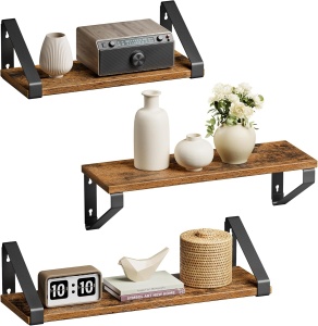 Set 3 rafturi de perete Vasagle, PAL/otel, negru/maro rustic, 30/35/40 cm, Resigilat, Grad A