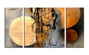 Set 3 tablouri decorative canvas model abstract, 2x20x45 cm + 1x45x45 cm, 50% bumbac/50% poliester, imprimare digitala, cadru lemn 2 cm, multicolor - Verificat A · Re-Bloom