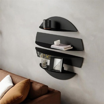 Set 4 rafturi de perete semi-circulare 76x76 cm, metal 1.2mm vopsit electrostatic pulbere, design circular modular, negru - Verificat A · Re-Bloom - Img 4