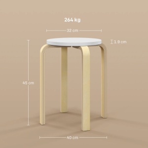 Set 4 scaune stivuibile placaj 40x40x45 cm, sezut 32x32 cm, finisaj vopsit, tampoane antiderapante, 120 kg, natur/alb - Verificat A · Re-Bloom - Img 3